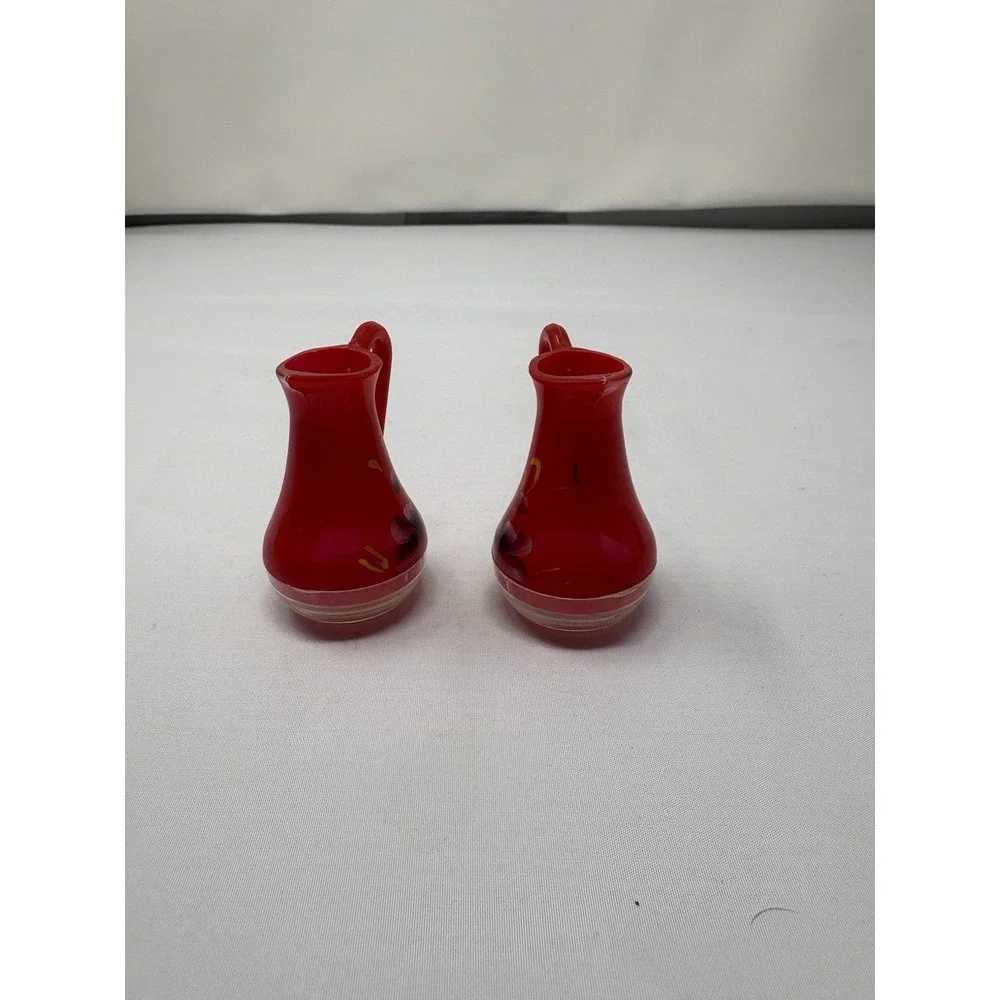 Vintage Hand painted  Plastic Pitcher Carafe Flower Salt and Pepper Shakers MCM